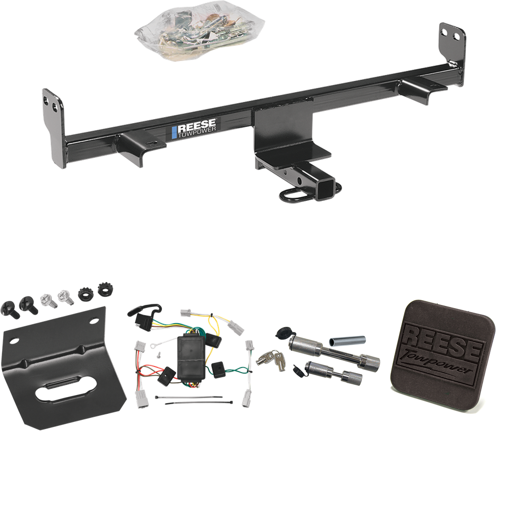 Fits 2004-2009 Mazda 3 Trailer Hitch Tow PKG w/ 4-Flat Wiring Harness + Hitch Cover + Dual Hitch & Coupler Locks (For Sedan, Except w/Grand Touring LED Taillights Models) By Reese Towpower