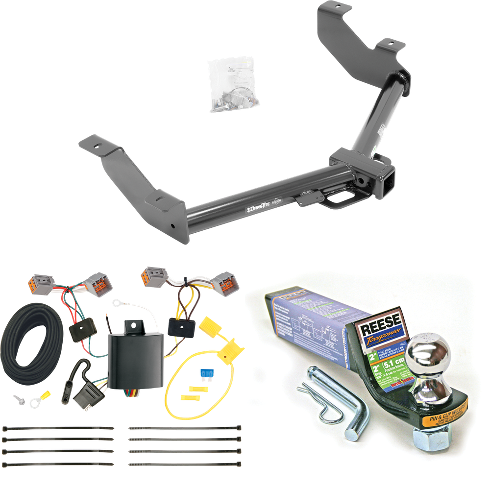 Fits 2014-2023 Ford Transit Connect Trailer Hitch Tow PKG w/ 4-Flat Wiring + Starter Kit Ball Mount w/ 2" Drop & 1-7/8" Ball By Draw-Tite