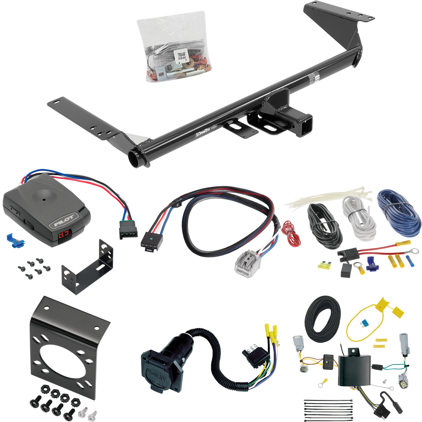 Fits 2017-2020 Chrysler Pacifica Trailer Hitch Tow PKG w/ Pro Series Pilot Brake Control + Plug & Play BC Adapter + 7-Way RV Wiring (For LX Models) By Draw-Tite