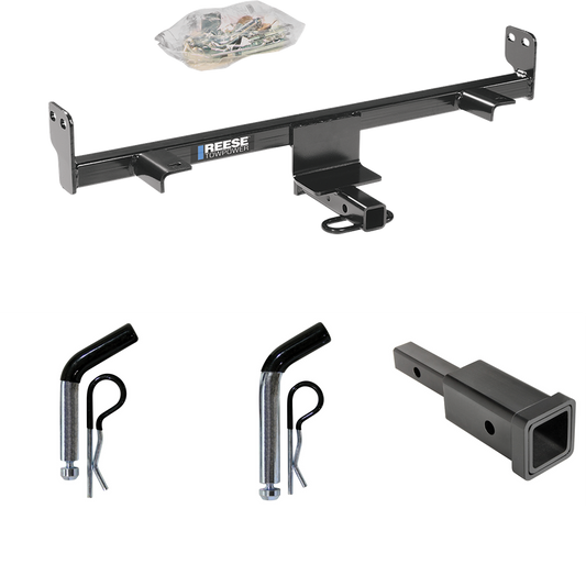 Fits 2004-2009 Mazda 3 Trailer Hitch Tow PKG w/ Hitch Adapter 1-1/4" to 2" Receiver + 1/2" Pin & Clip + 5/8" Pin & Clip (For Hatchback, Except w/Grand Touring LED Taillights Models) By Reese Towpower