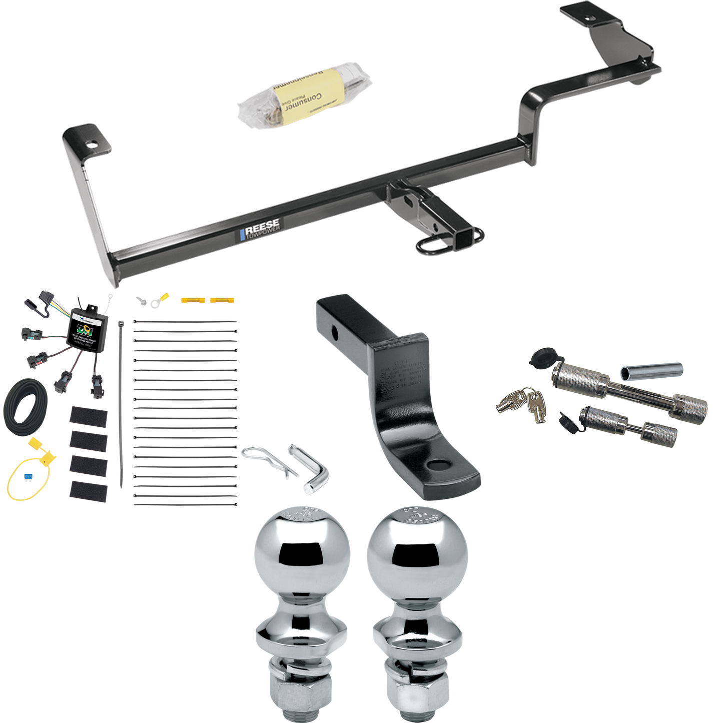 Fits 2006-2011 Acura CSX Trailer Hitch Tow PKG w/ 4-Flat Zero Contact "No Splice" Wiring Harness + Draw-Bar + 1-7/8" + 2" Ball + Dual Hitch & Coupler Locks (For (Canada Only) Models) By Reese Towpower