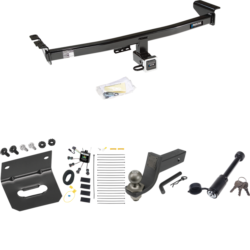 Fits 2003-2004 Volvo XC90 Trailer Hitch Tow PKG w/ 4-Flat Zero Contact "No Splice" Wiring + Interlock Tactical Starter Kit w/ 3-1/4" Drop & 2" Ball + Tactical Dogbone Lock + Wiring Bracket By Reese Towpower