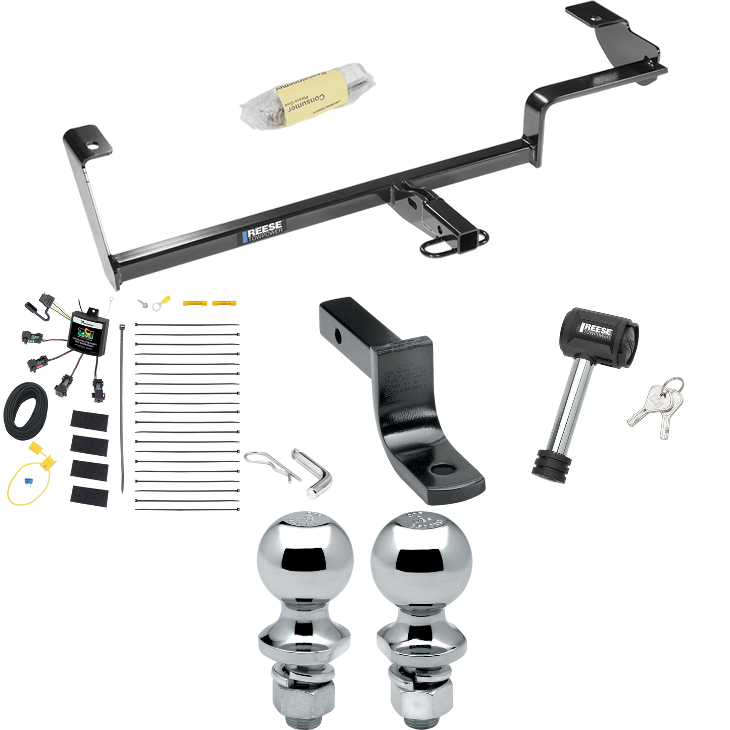 Fits 2006-2011 Acura CSX Trailer Hitch Tow PKG w/ 4-Flat Zero Contact "No Splice" Wiring Harness + Draw-Bar + 1-7/8" + 2" Ball + Hitch Lock (For (Canada Only) Models) By Reese Towpower