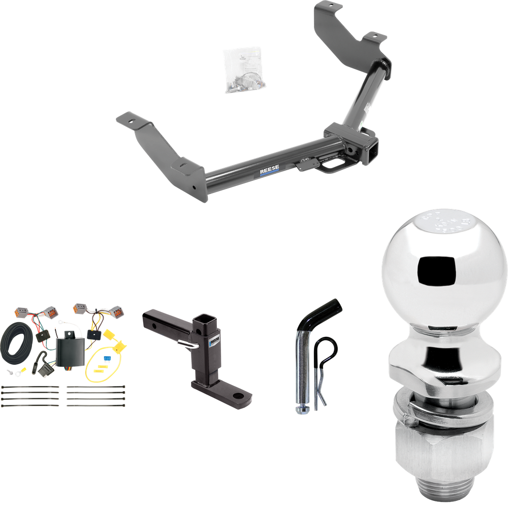 Fits 2014-2023 Ford Transit Connect Trailer Hitch Tow PKG w/ 4-Flat Wiring Harness + Adjustable Drop Rise Ball Mount + Pin/Clip + 2" Ball By Reese Towpower