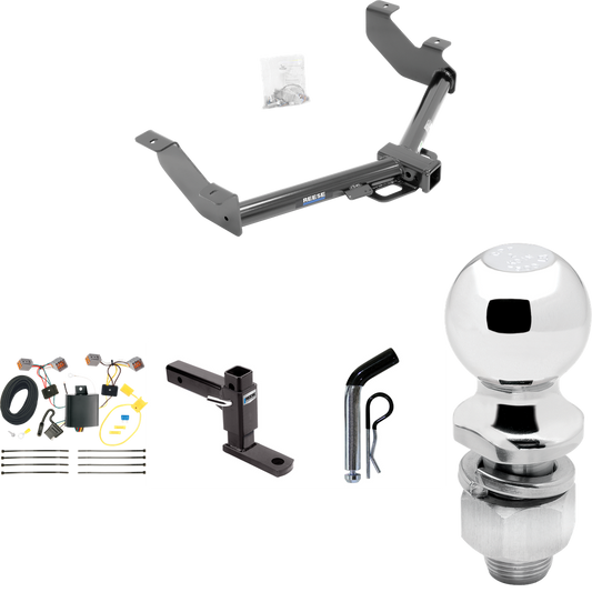 Fits 2014-2023 Ford Transit Connect Trailer Hitch Tow PKG w/ 4-Flat Wiring Harness + Adjustable Drop Rise Ball Mount + Pin/Clip + 2" Ball By Reese Towpower