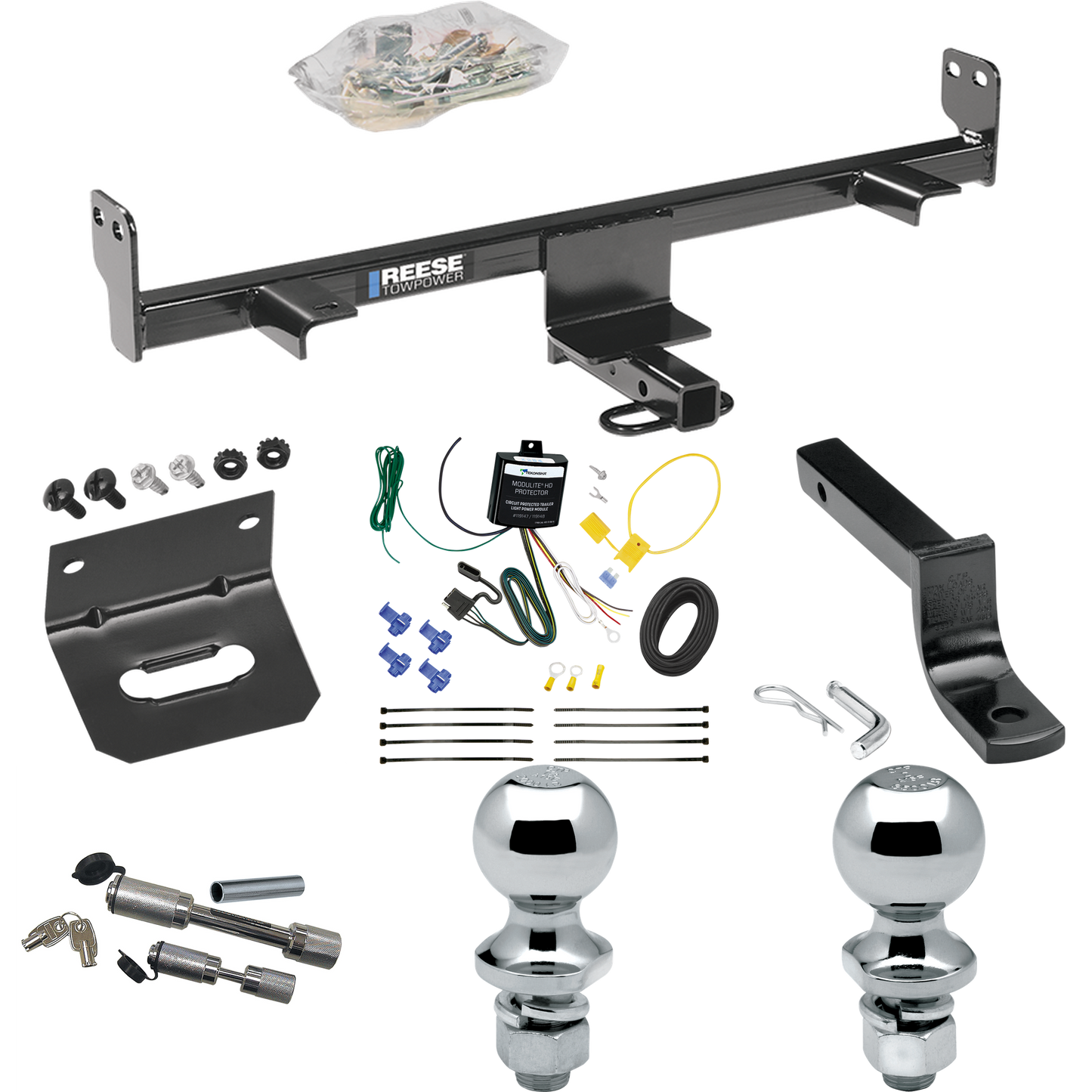 Fits 2006-2009 Mazda 3 Trailer Hitch Tow PKG w/ 4-Flat Wiring Harness + Draw-Bar + 1-7/8" + 2" Ball + Wiring Bracket + Dual Hitch & Coupler Locks (For Hatchback, w/Grand Touring LED Taillights Models) By Reese Towpower