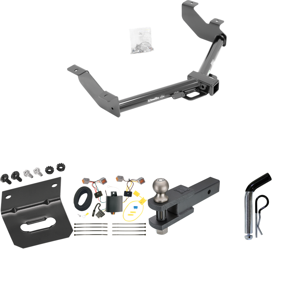 Fits 2014-2023 Ford Transit Connect Trailer Hitch Tow PKG w/ 4-Flat Wiring Harness + Clevis Hitch Ball Mount w/ 2" Ball + Pin/Clip + Wiring Bracket By Draw-Tite