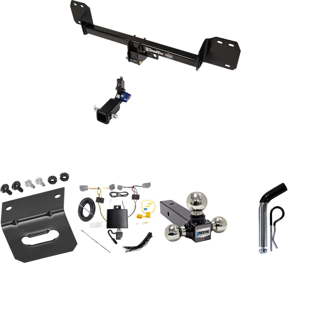 Fits 2016-2023 Volvo XC90 Trailer Hitch Tow PKG w/ 4-Flat Wiring Harness + Triple Ball Ball Mount 1-7/8" & 2" & 2-5/16" Trailer Balls + Pin/Clip + Wiring Bracket By Draw-Tite