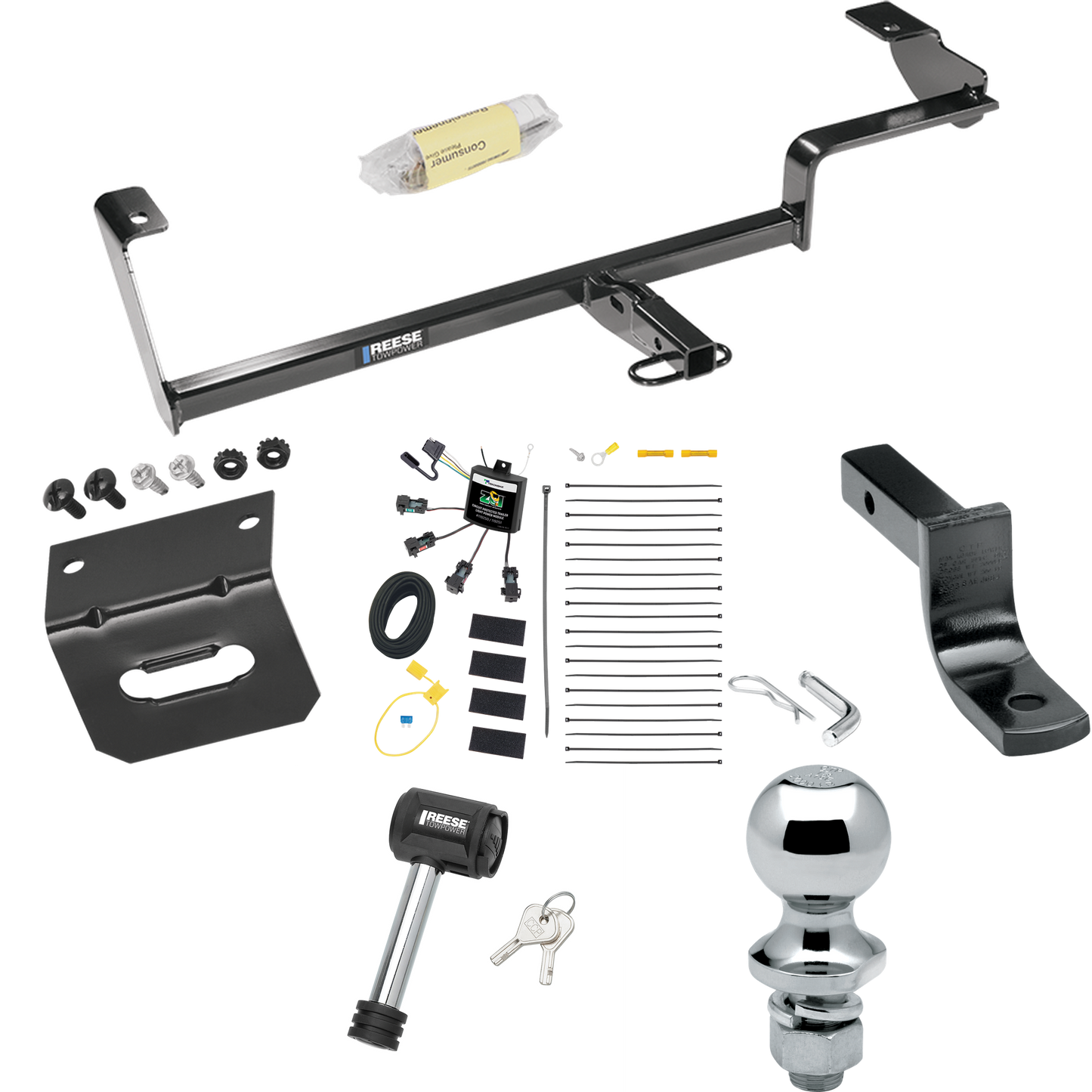 Fits 2013-2022 Acura ILX Trailer Hitch Tow PKG w/ 4-Flat Zero Contact "No Splice" Wiring Harness + Draw-Bar + 1-7/8" Ball + Wiring Bracket + Hitch Lock (Excludes: Hybrid Models) By Reese Towpower