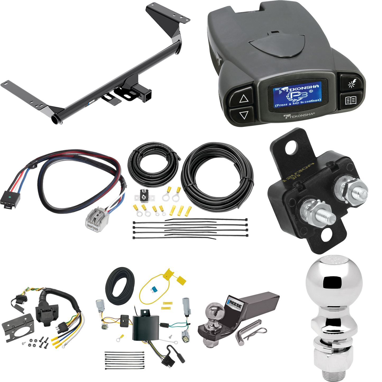 Se adapta al paquete de enganche de remolque Chrysler Voyager 2020-2023 con control de freno Tekonsha Prodigy P3 + adaptador BC Plug &amp; Play + cableado RV de 7 vías + soporte de bola y caída de 2" y 2-5/16" de Reese Towpower