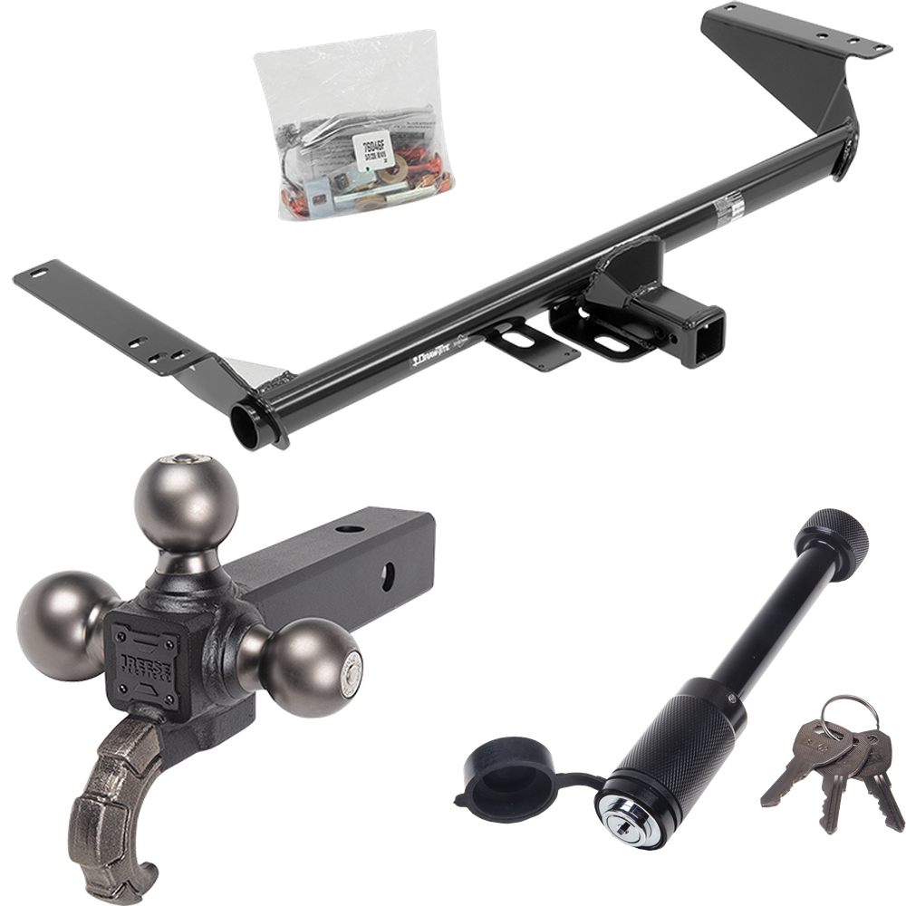 Fits 2017-2020 Chrysler Pacifica Trailer Hitch Tow PKG + Triple Ball Tactical Ball Mount 1-7/8" & 2" & 2-5/16" Balls w/ Tow Hook + Tactical Dogbone Lock (For Touring L Plus Models) By Draw-Tite