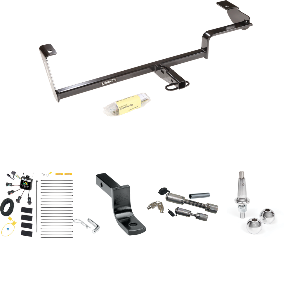 Fits 2013-2022 Acura ILX Trailer Hitch Tow PKG w/ 4-Flat Zero Contact "No Splice" Wiring Harness + Draw-Bar + Interchangeable 1-7/8" & 2" Balls + Dual Hitch & Coupler Locks (Excludes: Hybrid Models) By Draw-Tite