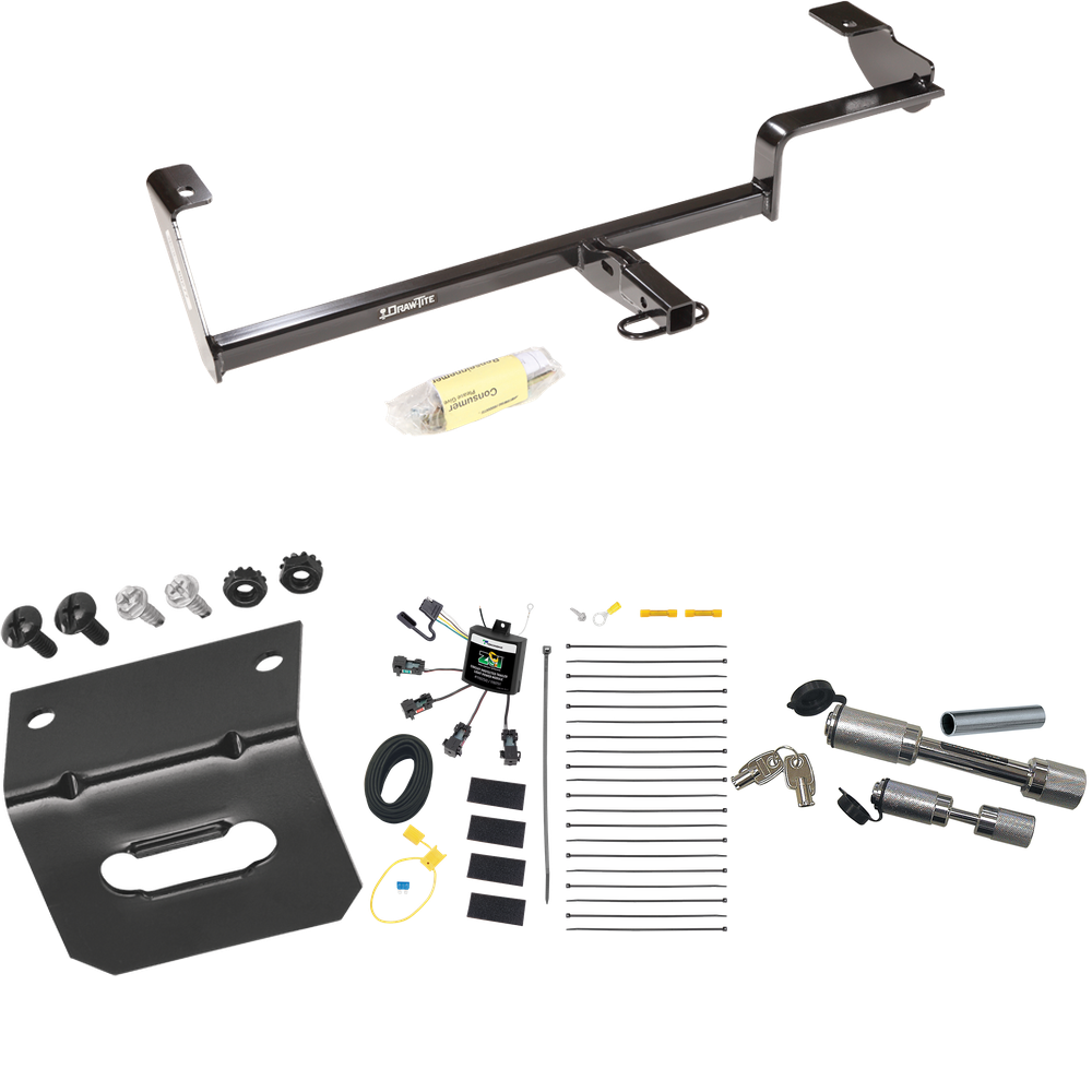 Fits 2013-2022 Acura ILX Trailer Hitch Tow PKG w/ 4-Flat Zero Contact "No Splice" Wiring Harness + Wiring Bracket + Dual Hitch & Coupler Locks (Excludes: Hybrid Models) By Draw-Tite