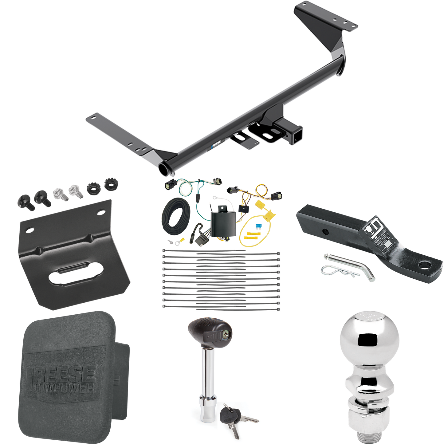 Fits 2017-2020 Chrysler Pacifica Trailer Hitch Tow PKG w/ 4-Flat Wiring + Ball Mount w/ 2" Drop + 2-5/16" Ball + Wiring Bracket + Hitch Lock + Hitch Cover (For Touring L Models) By Reese Towpower