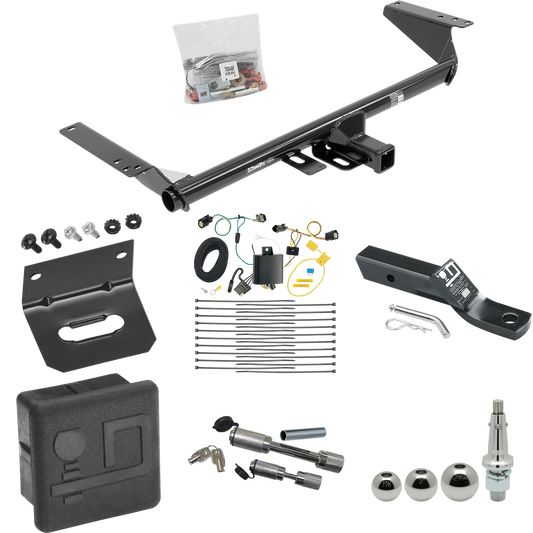 Fits 2017-2020 Chrysler Pacifica Trailer Hitch Tow PKG w/ 4-Flat Wiring + Ball Mount w/ 2" Drop + Interchangeable Ball 1-7/8" & 2" & 2-5/16" + Wiring Bracket + Dual Hitch & Coupler Locks + Hitch Cover (For Touring L Plus Models) By Draw-Tite