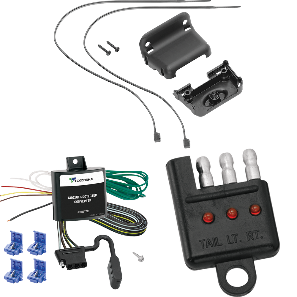 Se adapta al arnés de cableado del remolque del extremo del vehículo Scion tC 2005-2010 de 4 planos + soporte de cableado + probador de cableado de Tekonsha