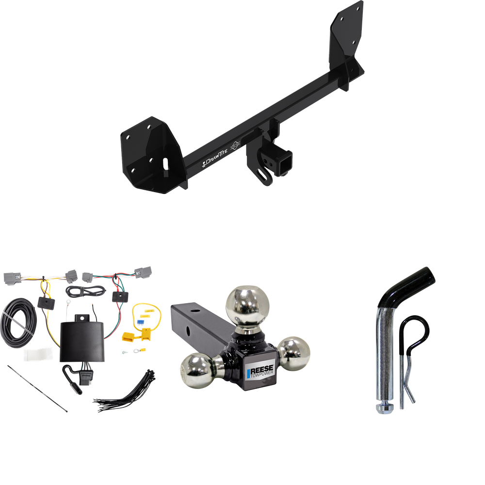 Fits 2016-2023 Volvo XC90 Trailer Hitch Tow PKG w/ 4-Flat Wiring + Triple Ball Ball Mount 1-7/8" & 2" & 2-5/16" Trailer Balls + Pin/Clip By Draw-Tite