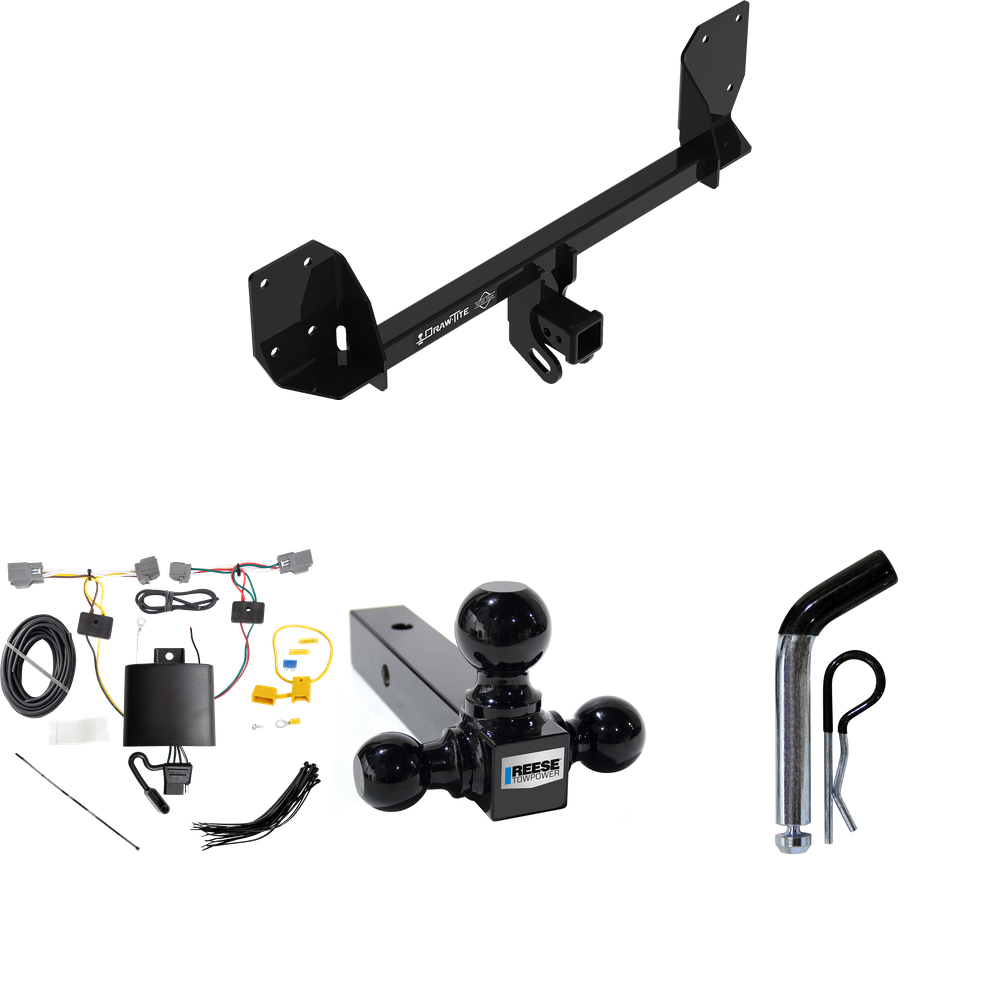 Fits 2016-2023 Volvo XC90 Trailer Hitch Tow PKG w/ 4-Flat Wiring + Triple Ball Ball Mount 1-7/8" & 2" & 2-5/16" Trailer Balls + Pin/Clip By Draw-Tite