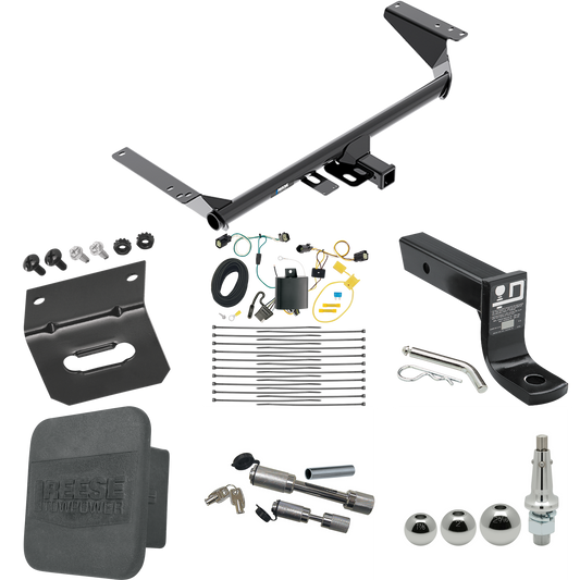 Fits 2017-2020 Chrysler Pacifica Trailer Hitch Tow PKG w/ 4-Flat Wiring + Ball Mount w/ 4" Drop + Interchangeable Ball 1-7/8" & 2" & 2-5/16" + Wiring Bracket + Dual Hitch & Coupler Locks + Hitch Cover (For Touring L Models) By Reese Towpower