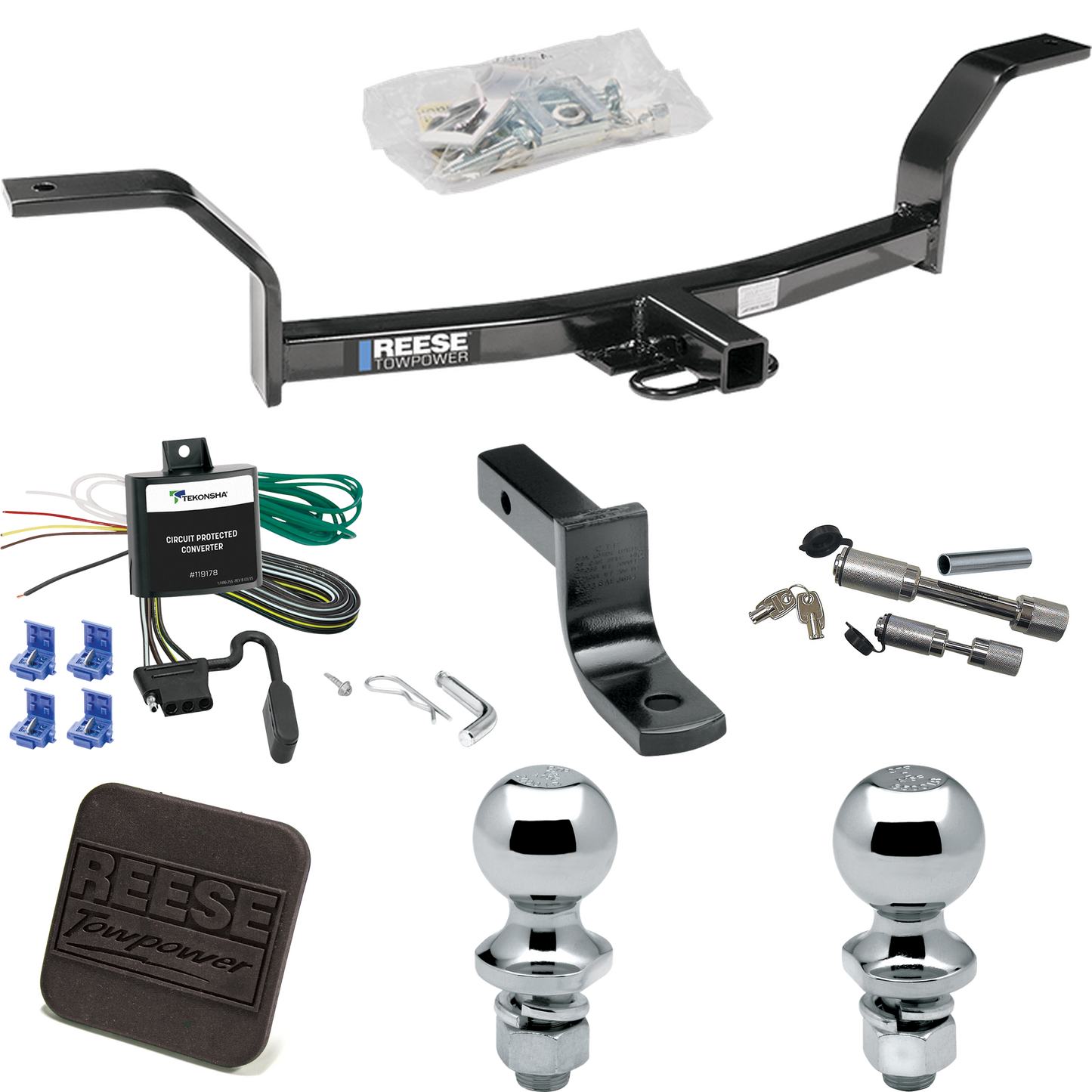 Fits 1997-2001 Acura EL Trailer Hitch Tow PKG w/ 4-Flat Wiring Harness + Draw-Bar + 1-7/8" + 2" Ball + Hitch Cover + Dual Hitch & Coupler Locks (For (Canada Only) Models) By Reese Towpower