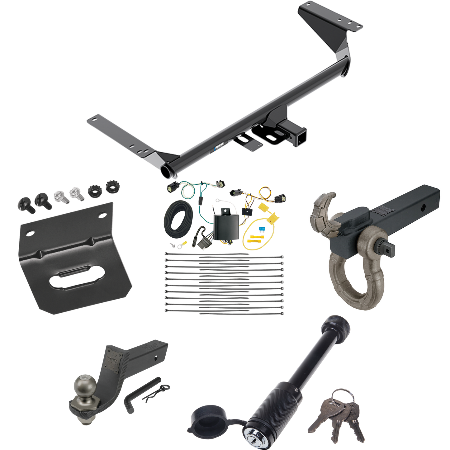 Fits 2018-2019 Chrysler Pacifica Trailer Hitch Tow PKG w/ 4-Flat Wiring + Interlock Tactical Starter Kit w/ 3-1/4" Drop & 2" Ball + Tactical Hook & Shackle Mount + Tactical Dogbone Lock + Wiring Bracket (For Touring Plus Models) By Reese Towpower