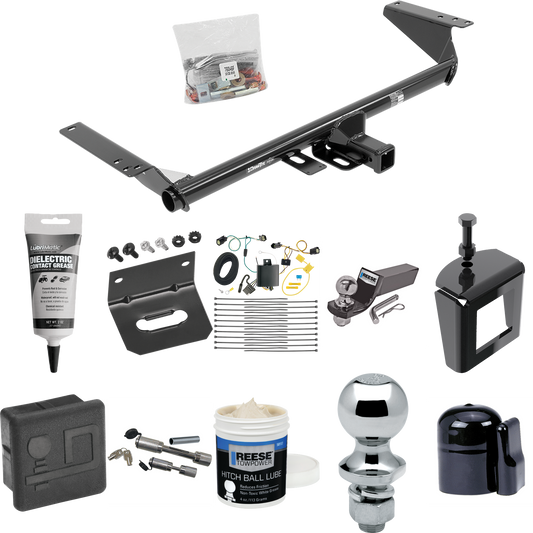 Fits 2017-2020 Chrysler Pacifica Trailer Hitch Tow PKG w/ 4-Flat Wiring + Starter Kit Ball Mount w/ 2" Drop & 2" Ball + 1-7/8" Ball + Wiring Bracket + Dual Hitch & Coupler Locks + Hitch Cover + Wiring Tester + Ball Lube +Electric Grease + Ball Wrench