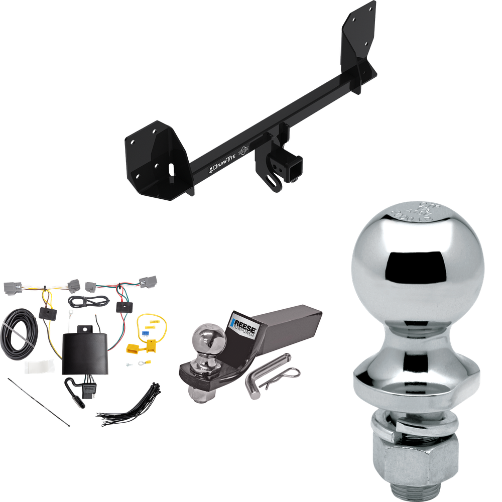 Fits 2016-2023 Volvo XC90 Trailer Hitch Tow PKG w/ 4-Flat Wiring + Starter Kit Ball Mount w/ 2" Drop & 2" Ball + 1-7/8" Ball By Draw-Tite