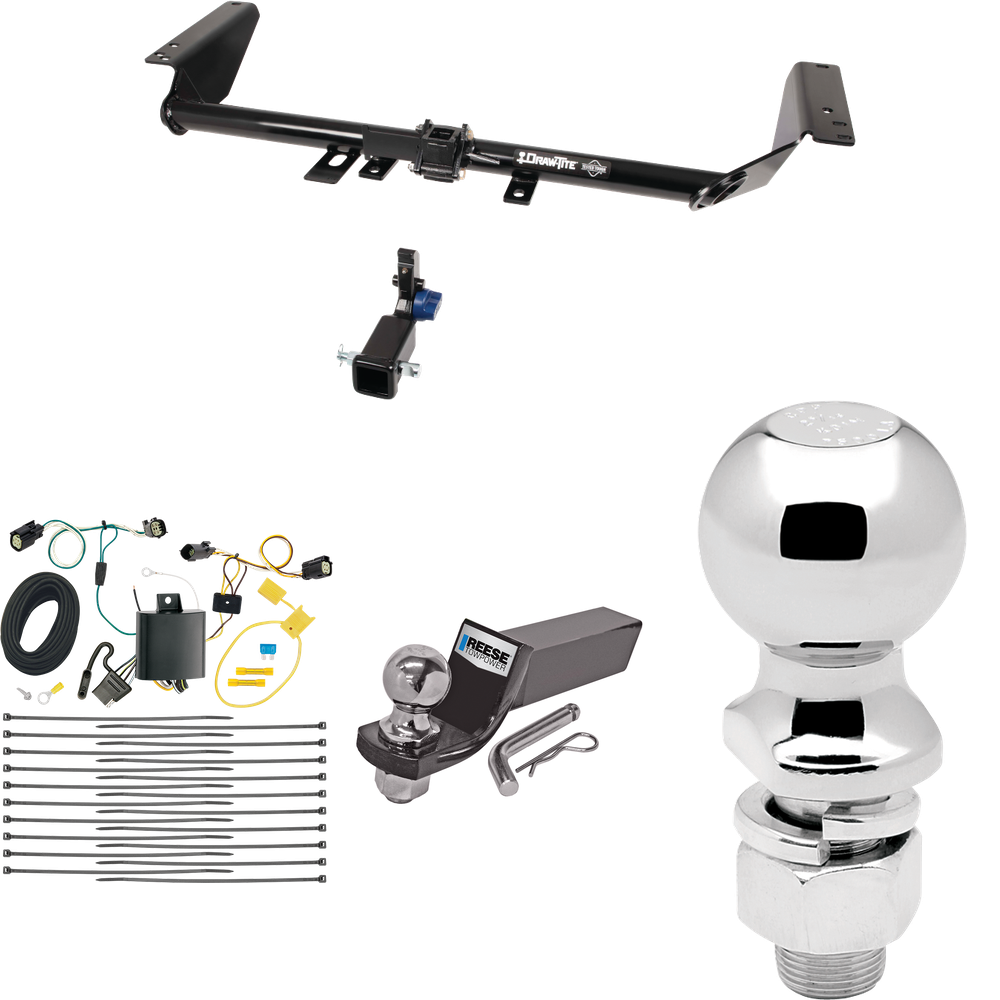 Fits 2018-2019 Chrysler Pacifica Trailer Hitch Tow PKG w/ 4-Flat Wiring + Starter Kit Ball Mount w/ 2" Drop & 2" Ball + 2-5/16" Ball (For Touring Plus Models) By Draw-Tite