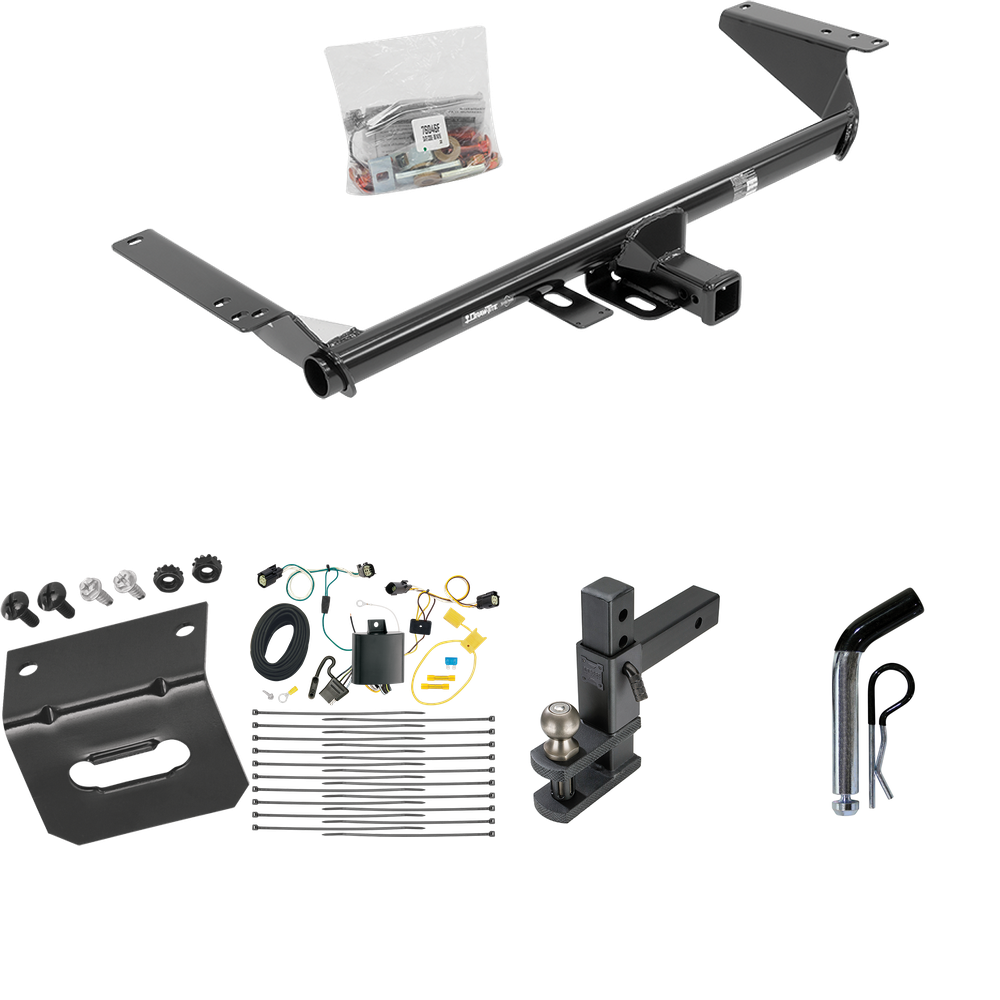 Fits 2017-2020 Chrysler Pacifica Trailer Hitch Tow PKG w/ 4-Flat Wiring Harness + Adjustable Drop Rise Clevis Hitch Ball Mount w/ 2" Ball + Pin/Clip + Wiring Bracket (For Touring L Plus Models) By Draw-Tite