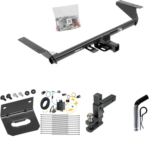 Fits 2017-2020 Chrysler Pacifica Trailer Hitch Tow PKG w/ 4-Flat Wiring Harness + Adjustable Drop Rise Clevis Hitch Ball Mount w/ 2" Ball + Pin/Clip + Wiring Bracket (For Touring L Plus Models) By Draw-Tite