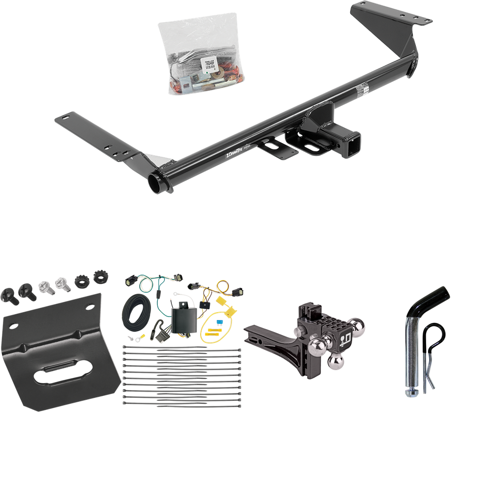 Fits 2018-2019 Chrysler Pacifica Trailer Hitch Tow PKG w/ 4-Flat Wiring Harness + Adjustable Drop Rise Triple Ball Ball Mount 1-7/8" & 2" & 2-5/16" Trailer Balls + Pin/Clip + Wiring Bracket (For Touring Plus Models) By Draw-Tite