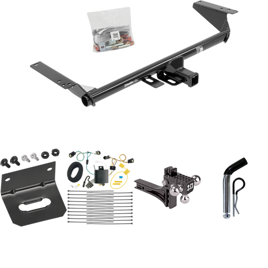 Fits 2018-2019 Chrysler Pacifica Trailer Hitch Tow PKG w/ 4-Flat Wiring Harness + Adjustable Drop Rise Triple Ball Ball Mount 1-7/8" & 2" & 2-5/16" Trailer Balls + Pin/Clip + Wiring Bracket (For Touring Plus Models) By Draw-Tite