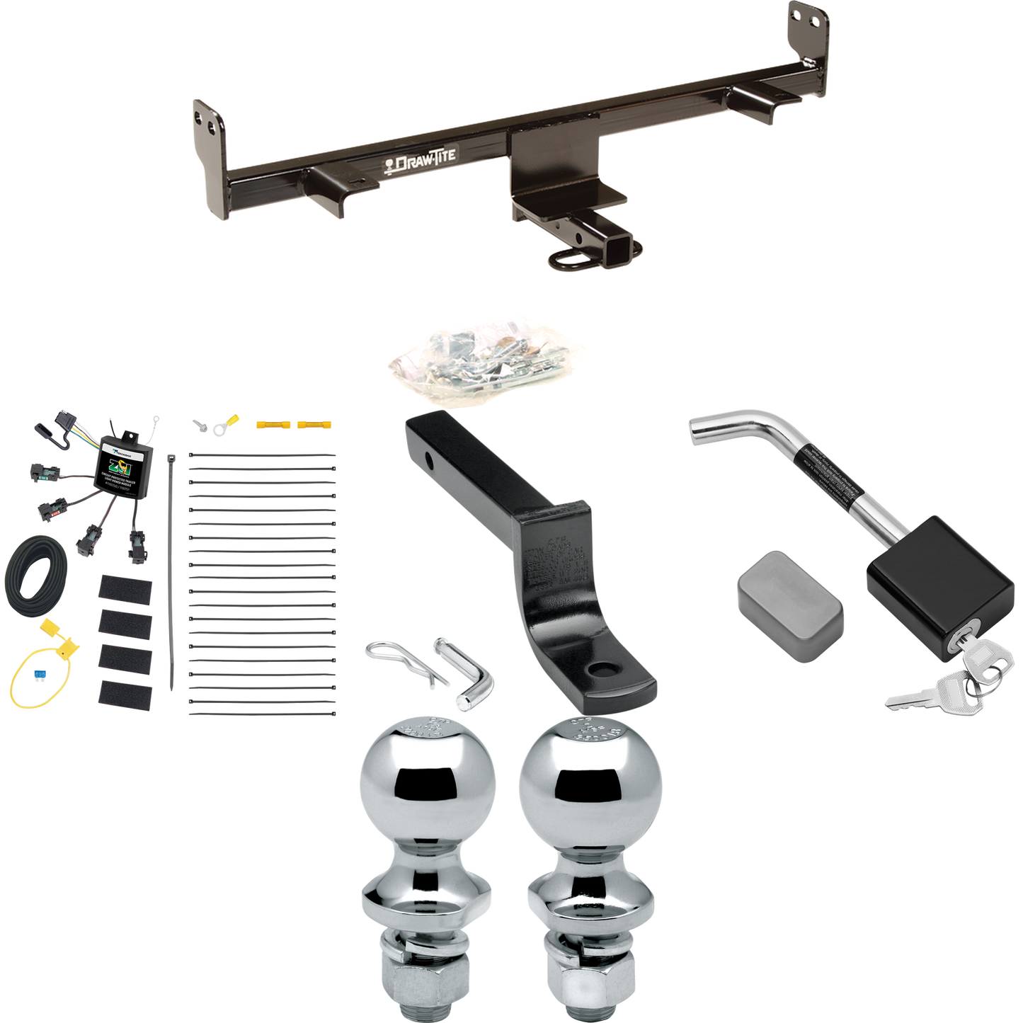 Fits 2006-2009 Mazda 3 Trailer Hitch Tow PKG w/ 4-Flat Zero Contact "No Splice" Wiring Harness + Draw-Bar + 1-7/8" + 2" Ball + Hitch Lock (For Sedan, w/Grand Touring LED Taillights Models) By Draw-Tite