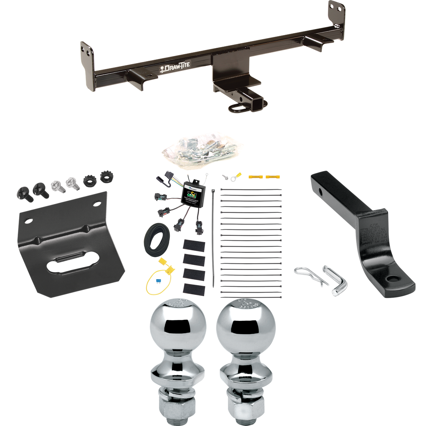 Fits 2006-2009 Mazda 3 Trailer Hitch Tow PKG w/ 4-Flat Zero Contact "No Splice" Wiring Harness + Draw-Bar + 1-7/8" + 2" Ball + Wiring Bracket (For Hatchback, w/Grand Touring LED Taillights Models) By Draw-Tite