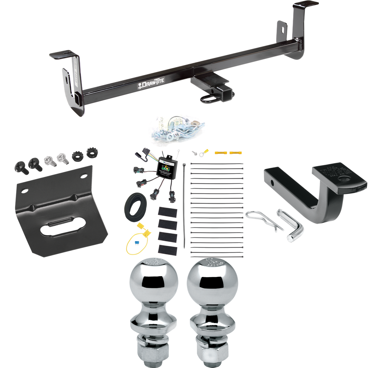 Fits 2010-2013 Mazda 3 Trailer Hitch Tow PKG w/ 4-Flat Zero Contact "No Splice" Wiring Harness + Draw-Bar + 1-7/8" + 2" Ball + Wiring Bracket (For Hatchback, w/Grand Touring LED Taillights Models) By Draw-Tite