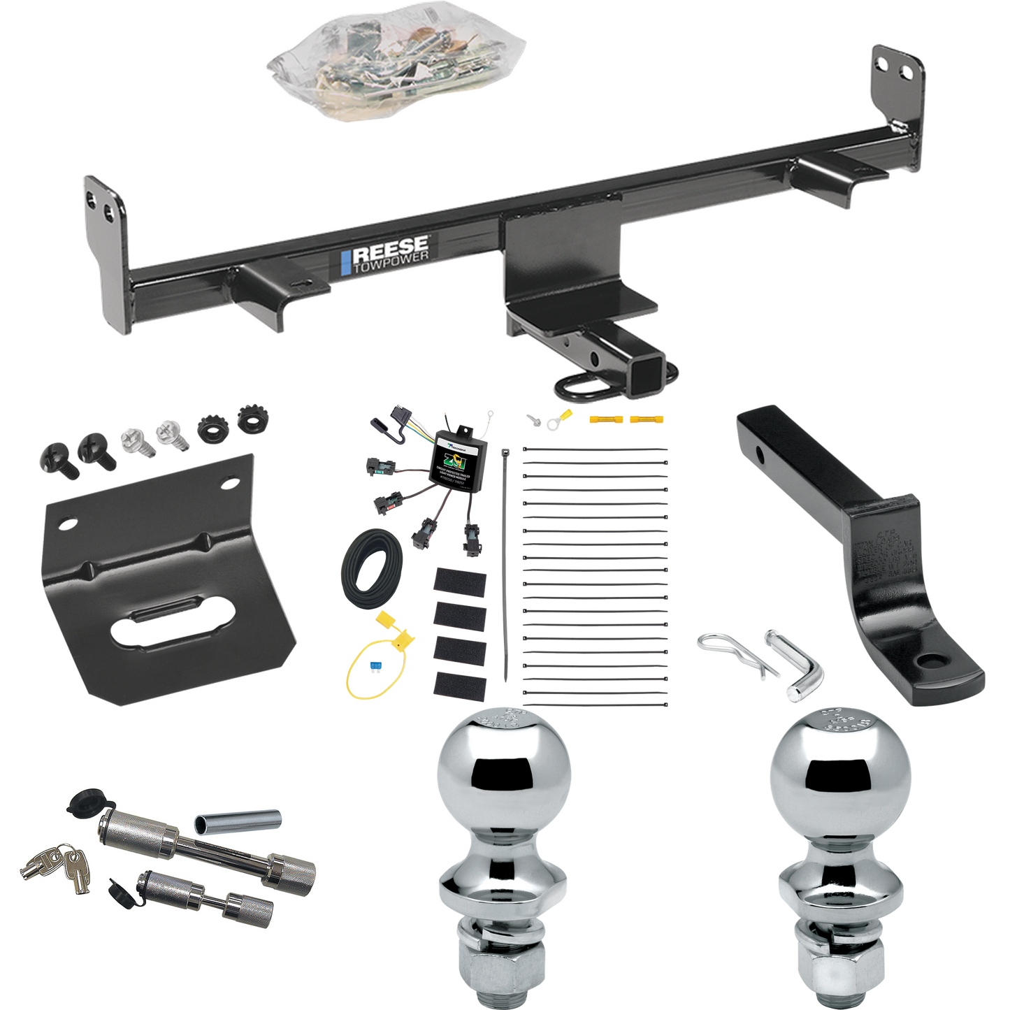 Fits 2006-2009 Mazda 3 Trailer Hitch Tow PKG w/ 4-Flat Zero Contact "No Splice" Wiring Harness + Draw-Bar + 1-7/8" + 2" Ball + Wiring Bracket + Dual Hitch & Coupler Locks (For Hatchback, w/Grand Touring LED Taillights Models) By Reese Towpower