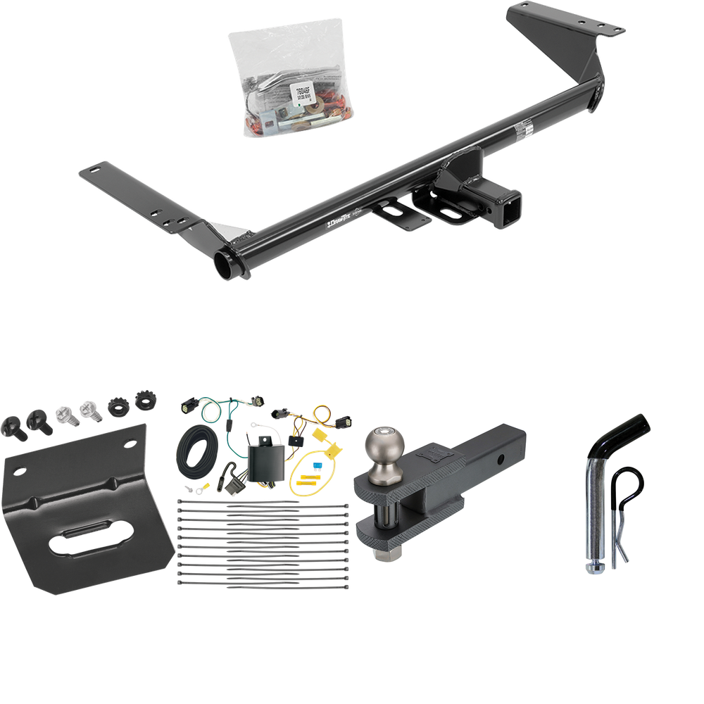 Fits 2017-2020 Chrysler Pacifica Trailer Hitch Tow PKG w/ 4-Flat Wiring Harness + Clevis Hitch Ball Mount w/ 2" Ball + Pin/Clip + Wiring Bracket (For Touring L Plus Models) By Draw-Tite