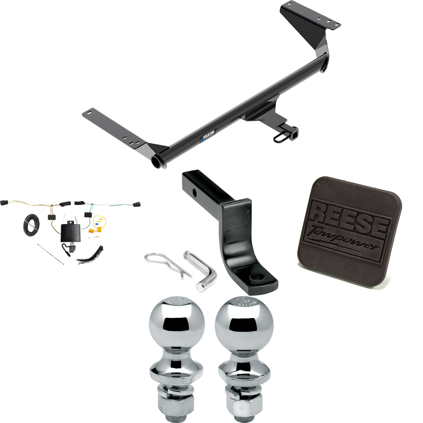 Fits 2021-2023 Chrysler Pacifica Trailer Hitch Tow PKG w/ 4-Flat Wiring Harness + Draw-Bar + 1-7/8" + 2" Ball + Hitch Cover (For Limited Models) By Reese Towpower