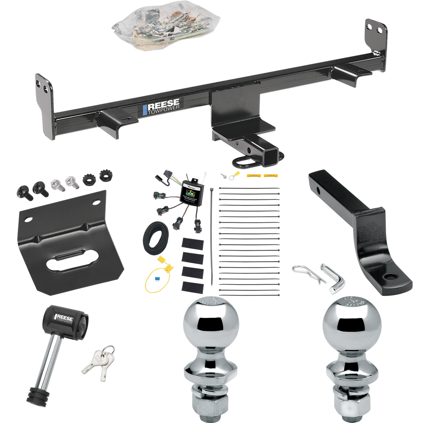 Fits 2006-2009 Mazda 3 Trailer Hitch Tow PKG w/ 4-Flat Zero Contact "No Splice" Wiring Harness + Draw-Bar + 1-7/8" + 2" Ball + Wiring Bracket + Hitch Lock (For Hatchback, w/Grand Touring LED Taillights Models) By Reese Towpower