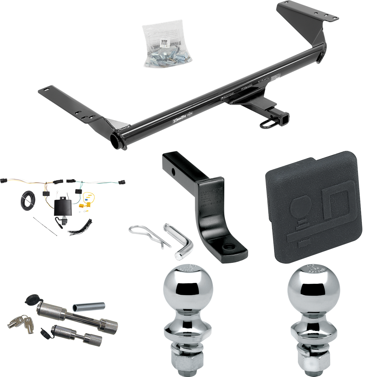 Fits 2021-2023 Chrysler Pacifica Trailer Hitch Tow PKG w/ 4-Flat Wiring Harness + Draw-Bar + 1-7/8" + 2" Ball + Hitch Cover + Dual Hitch & Coupler Locks (For Touring L Plus Models) By Draw-Tite