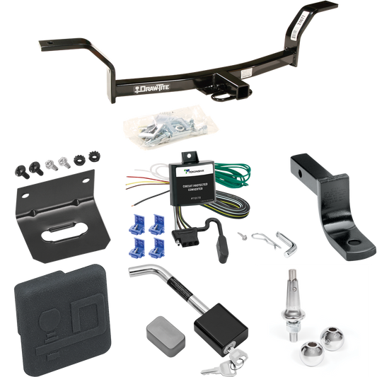 Fits 1997-2001 Acura EL Trailer Hitch Tow PKG w/ 4-Flat Wiring Harness + Draw-Bar + Interchangeable 1-7/8" & 2" Balls + Wiring Bracket + Hitch Cover + Hitch Lock (For (Canada Only) Models) By Draw-Tite