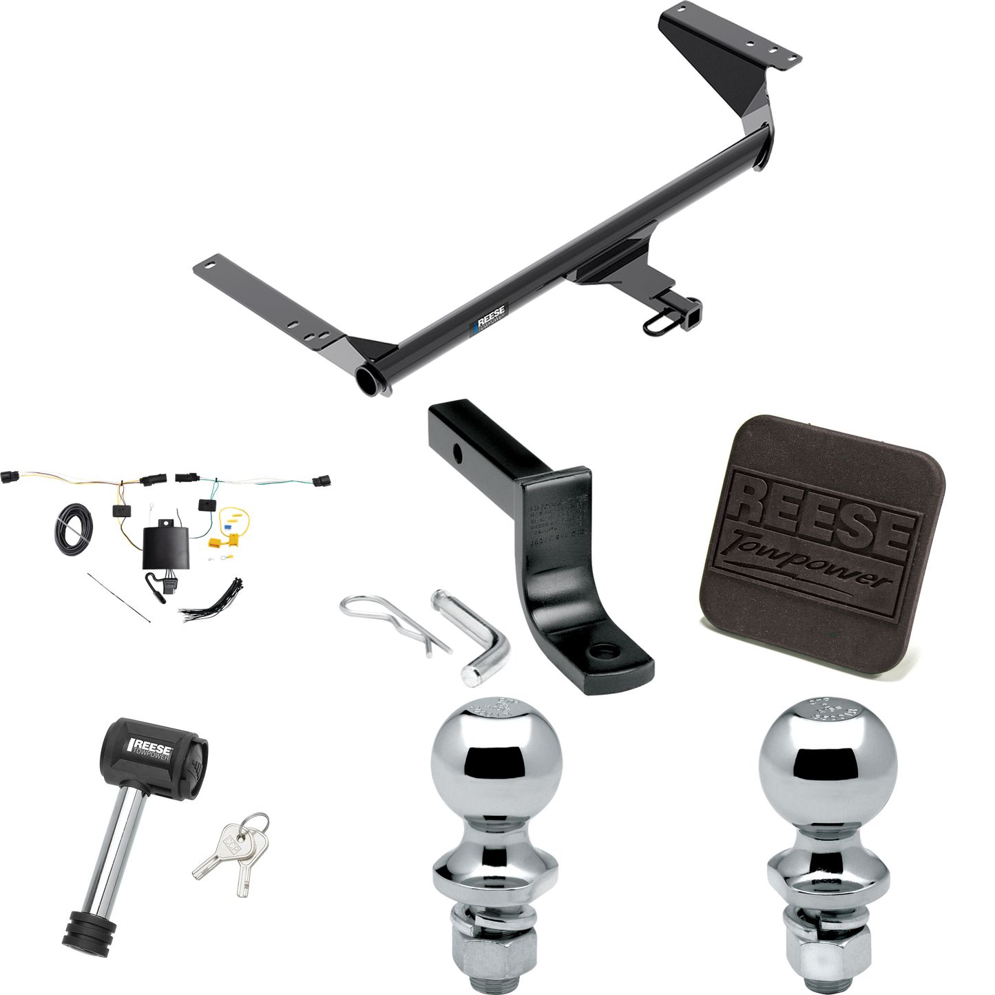 Fits 2021-2023 Chrysler Pacifica Trailer Hitch Tow PKG w/ 4-Flat Wiring Harness + Draw-Bar + 1-7/8" + 2" Ball + Hitch Cover + Hitch Lock (For Touring L Plus Models) By Reese Towpower