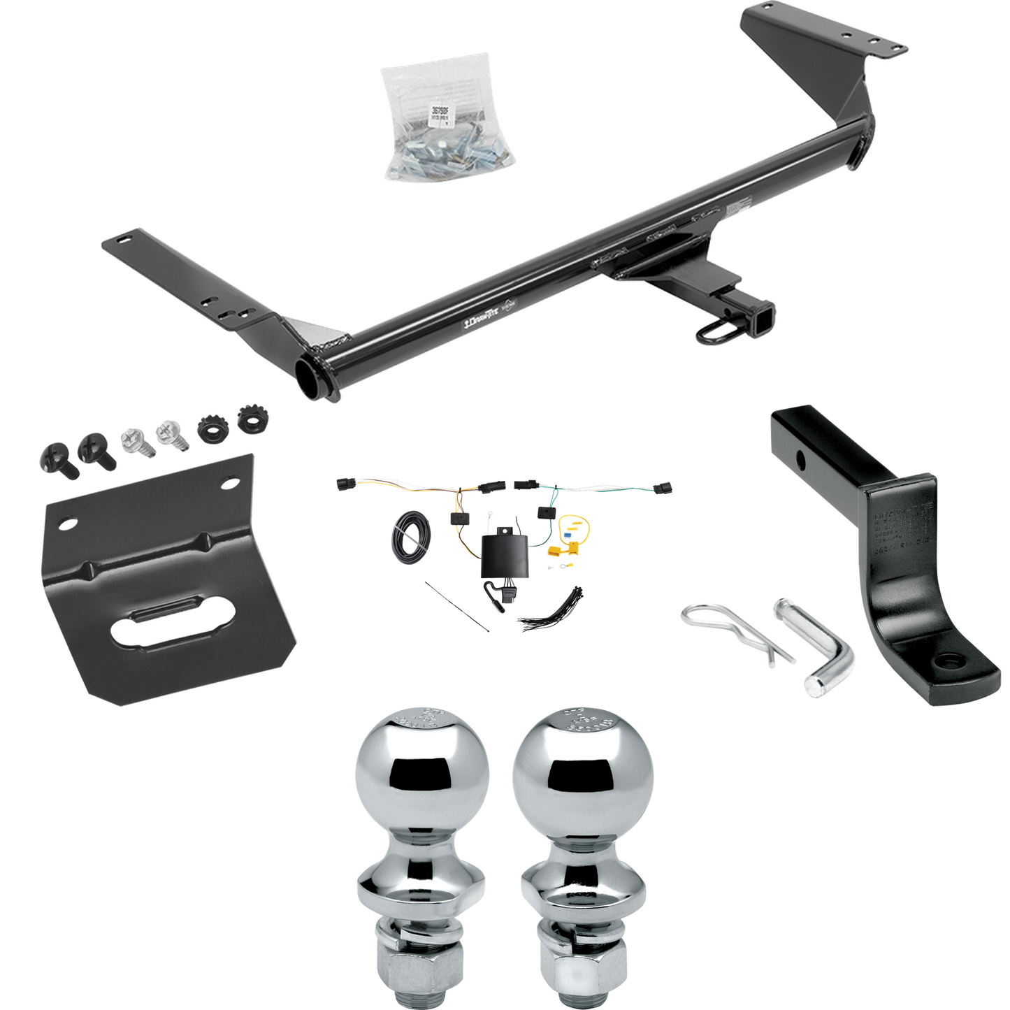 Fits 2021-2023 Chrysler Pacifica Trailer Hitch Tow PKG w/ 4-Flat Wiring Harness + Draw-Bar + 1-7/8" + 2" Ball + Wiring Bracket By Draw-Tite