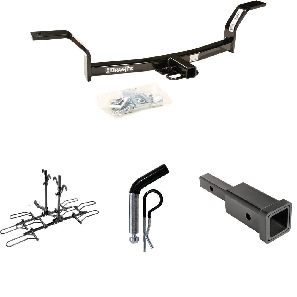 Fits 1997-2001 Acura EL Trailer Hitch Tow PKG w/ Hitch Adapter 1-1/4" to 2" Receiver + 1/2" Pin & Clip + 4 Bike Carrier Platform Rack (For (Canada Only) Models) By Draw-Tite