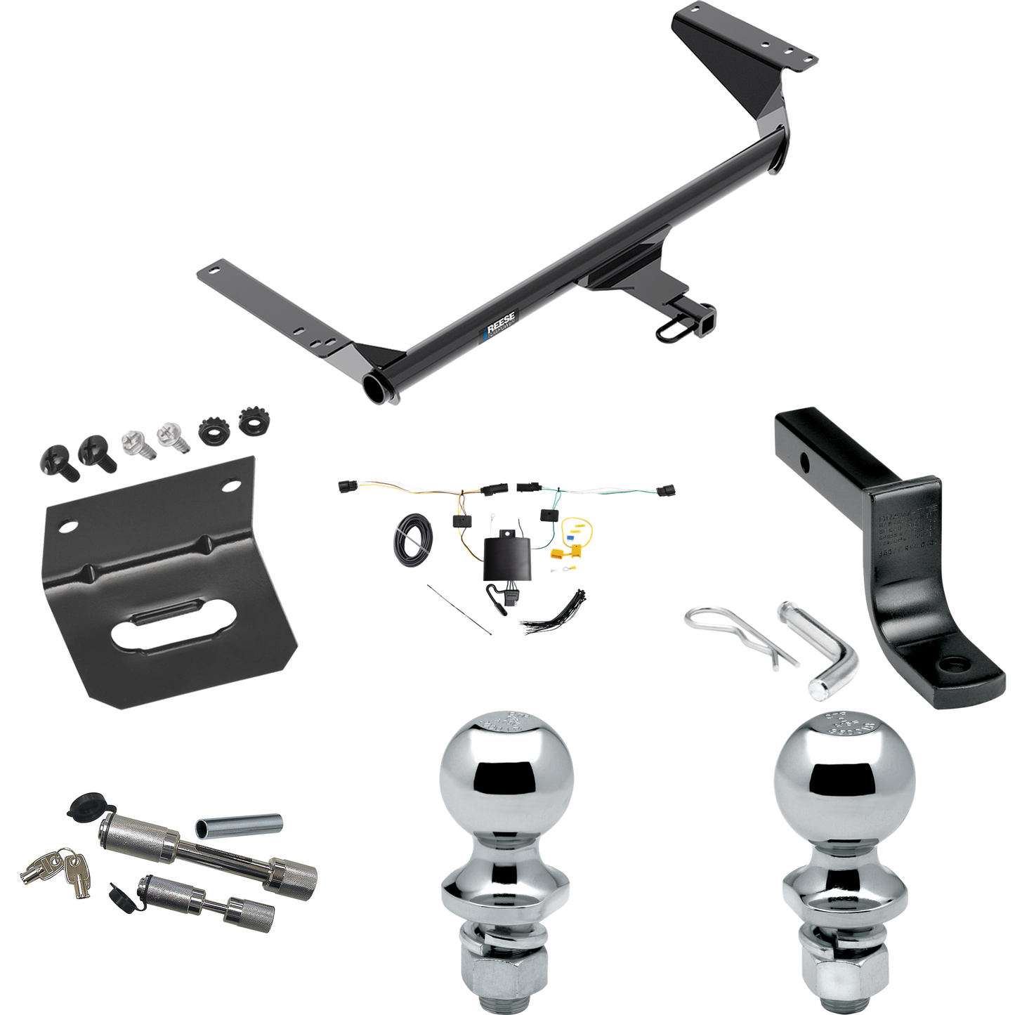 Fits 2021-2023 Chrysler Pacifica Trailer Hitch Tow PKG w/ 4-Flat Wiring Harness + Draw-Bar + 1-7/8" + 2" Ball + Wiring Bracket + Dual Hitch & Coupler Locks (For Limited Models) By Reese Towpower