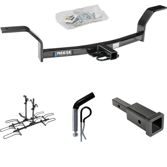 Fits 1992-2000 Honda Civic Trailer Hitch Tow PKG w/ Hitch Adapter 1-1/4" to 2" Receiver + 1/2" Pin & Clip + 4 Bike Carrier Platform Rack By Reese Towpower