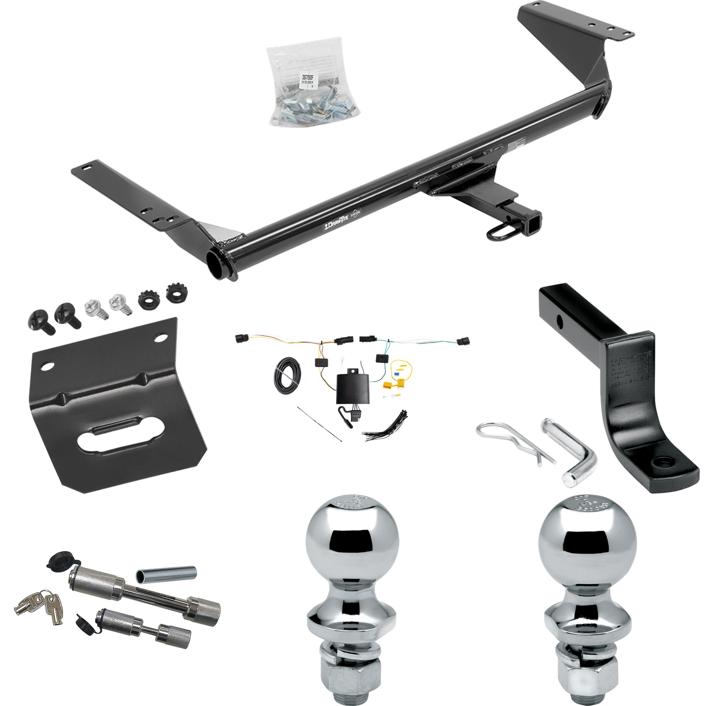 Fits 2021-2023 Chrysler Pacifica Trailer Hitch Tow PKG w/ 4-Flat Wiring Harness + Draw-Bar + 1-7/8" + 2" Ball + Wiring Bracket + Dual Hitch & Coupler Locks (For Touring Models) By Draw-Tite