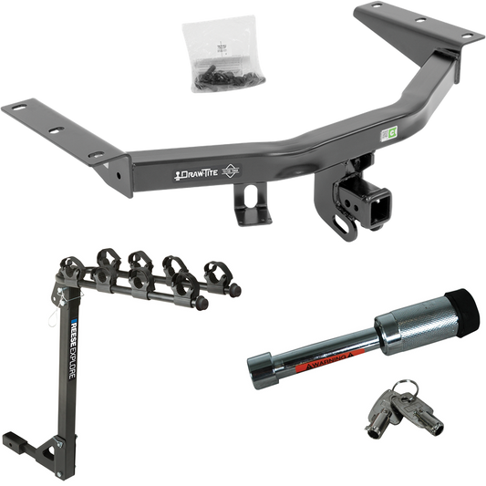 Fits 2014-2020 Acura MDX Trailer Hitch Tow PKG w/ 4 Bike Carrier Rack + Hitch Lock (Excludes: w/Full Size Spare Tire Models) By Draw-Tite