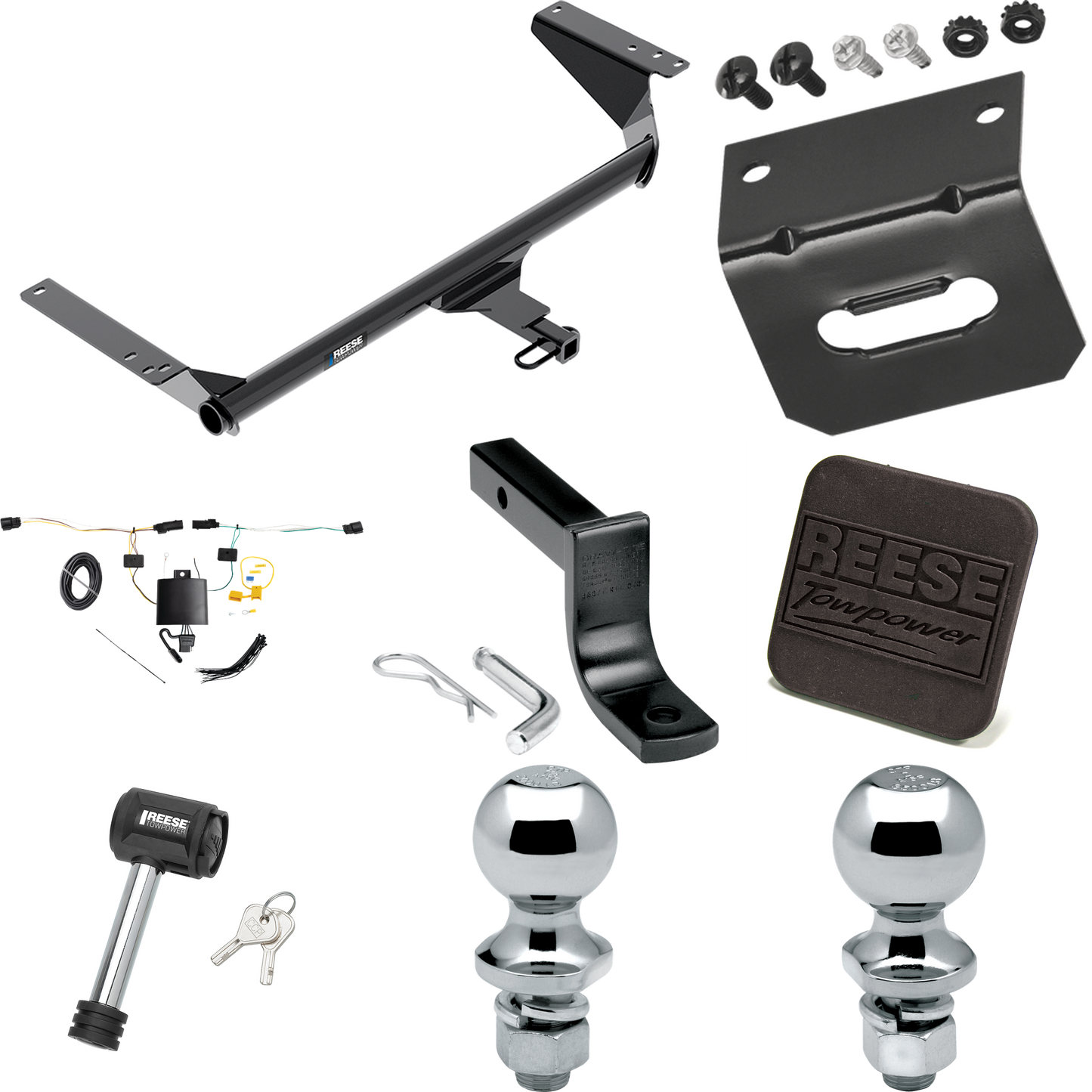 Fits 2021-2023 Chrysler Pacifica Trailer Hitch Tow PKG w/ 4-Flat Wiring Harness + Draw-Bar + 1-7/8" + 2" Ball + Wiring Bracket + Hitch Cover + Hitch Lock (For Touring L Models) By Reese Towpower