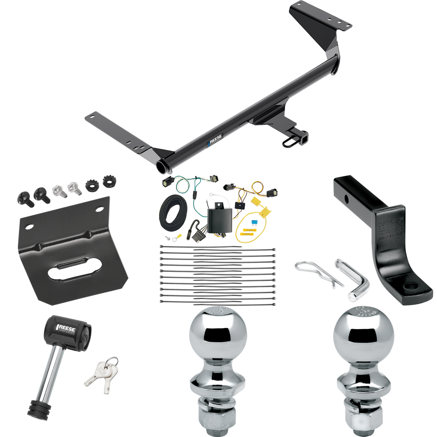 Fits 2017-2020 Chrysler Pacifica Trailer Hitch Tow PKG w/ 4-Flat Wiring Harness + Draw-Bar + 1-7/8" + 2" Ball + Wiring Bracket + Hitch Lock (For Touring L Plus Models) By Reese Towpower